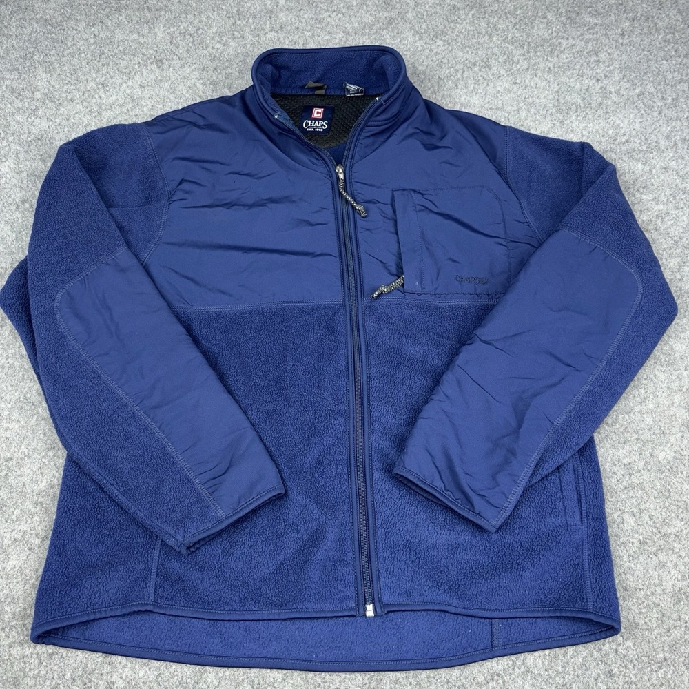 Chaps Fleece Jacket Men's Large Blue Full Zip Polyester Outdoor Hiking Y2K Coat - Picture 2 of 13
